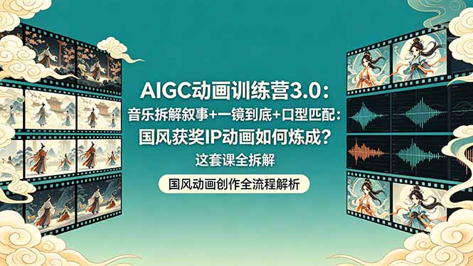 AIGC动画训练营3.0：音乐拆解叙事+一镜到底+口型匹配：国风获奖IP动画如何炼成？这套课全拆解-选优云网创
