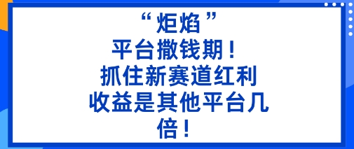 “炬焰”：平台撒钱期！抓住新赛道红利，5分钟二创内容，收益是其他平台几倍！-选优云网创