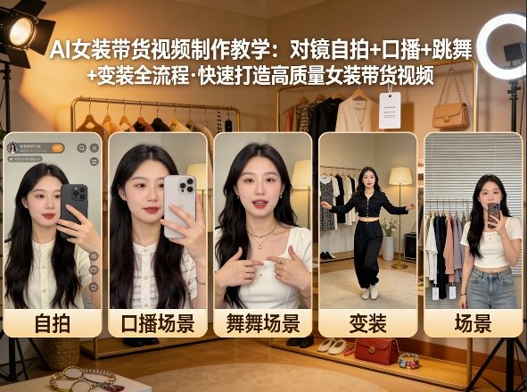 AI女装带货视频制作教学，对镜自拍、口播、跳舞、变装全流程，快速打造高质量女装带货视频-选优云网创