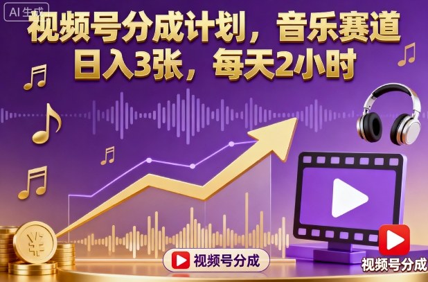 视频号分成计划，音乐赛道，日入3张，每天2小时-选优云网创