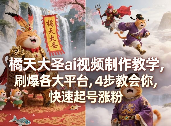 橘天大圣ai视频制作教学，刷爆各大平台，4步教会你，快速起号涨粉-选优云网创