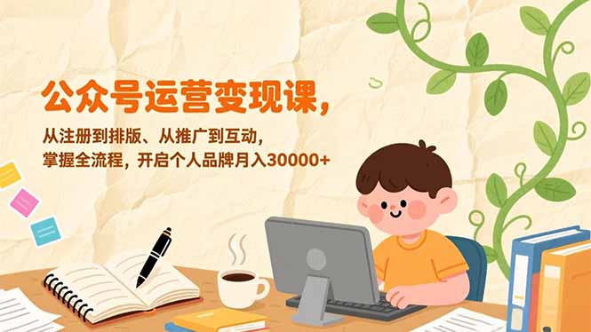 公众号运营变现课，从注册到排版、从推广到互动，掌握全流程，开启个人品牌月入30000+-选优云网创