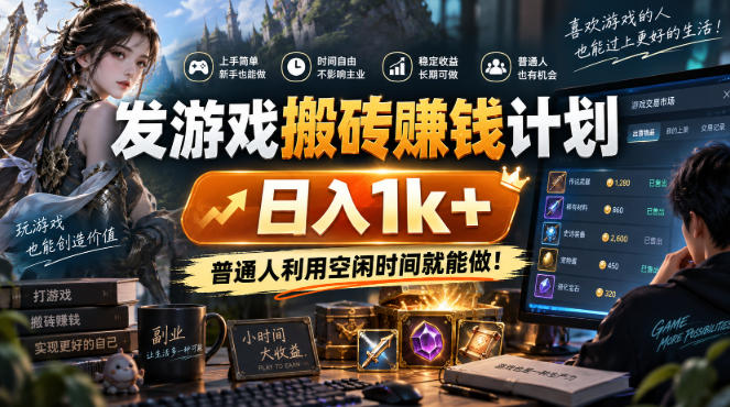 发游戏搬砖賺钱计划，日入1k+，普通人利用空闲时间就能做！【揭秘】-选优云网创