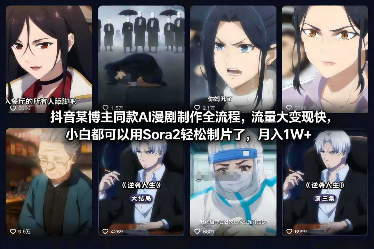 抖音某博主同款AI漫剧制作全流程，流量大变现快，小白都可以用Sora2轻松制片了，月入1W+-选优云网创