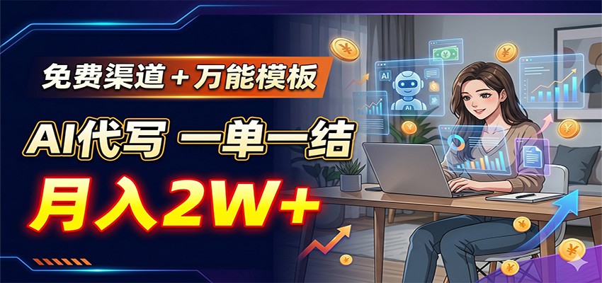 免费渠道+万能模板，AI代写一单一结，月入2W+-选优云网创