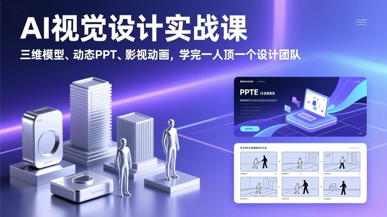 AI视觉设计实战课，三维模型、动态PPT、影视动画，学完一人顶一个设计团队-选优云网创