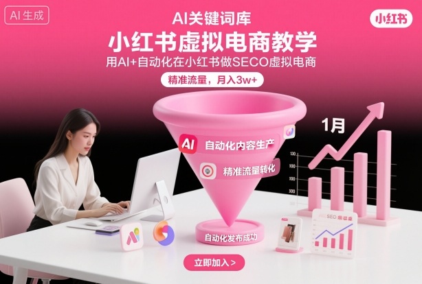 小红书虚拟电商项目，用AI+自动化在小红书做SEO虚拟电商，精准流量，月入3w+-选优云网创