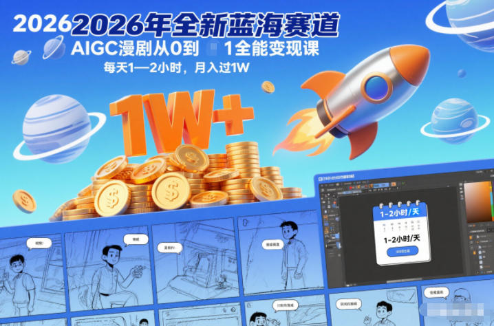2026年全新蓝海赛道AIGC漫剧从0到1全能变现课，每天1—2小时，月入过1W-选优云网创