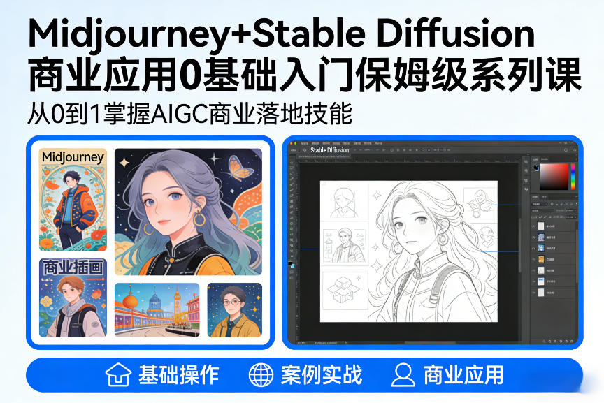 AIGC商业应用Midjourney+Stable Diffusion教程，0基础入门保姆级系列课-选优云网创