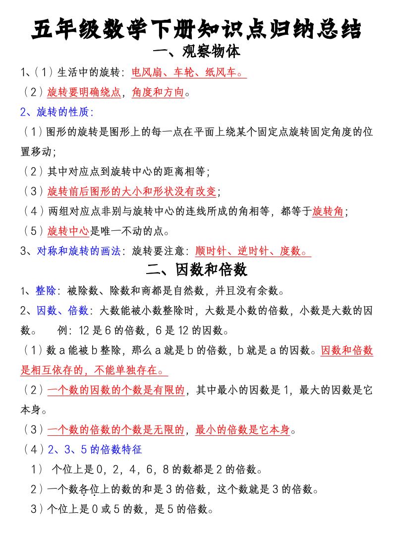 五年级下数学知识点归纳总结（通用版）-选优云网创