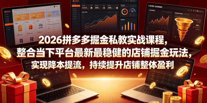 2026拼多多掘金私教实战课程，整合当下平台最新最稳健的店铺掘金玩法，实现降本提流，持续提升店铺整体盈利-选优云网创