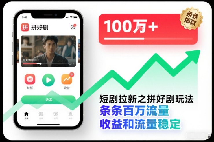 短剧拉新之拼好剧玩法，条条百万流量，收益和流量稳定-选优云网创