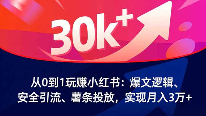 从0到1玩赚小红书：爆文逻辑、安全引流、薯条投放，实现月入3万+-选优云网创
