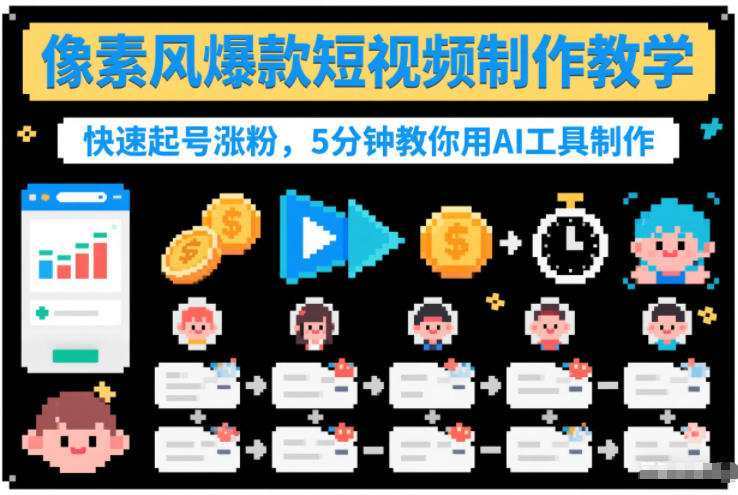 像素风爆款短视频制作教学，快速起号涨粉，5分钟教你用AI工具制作-选优云网创