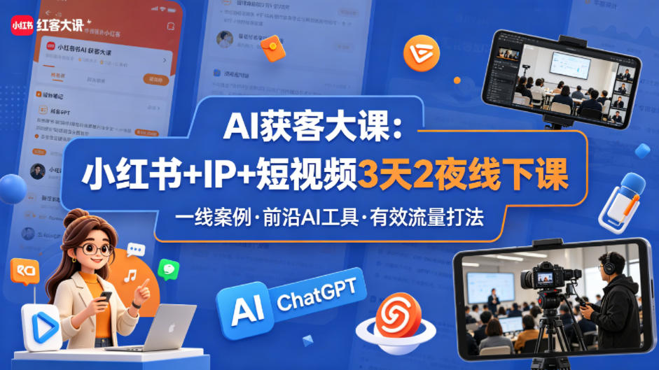 AI获客大课小红书+IP+短视频3天2夜线下课，用最真实的一线案例，最前沿的AI工具，最有效的流量打法-选优云网创