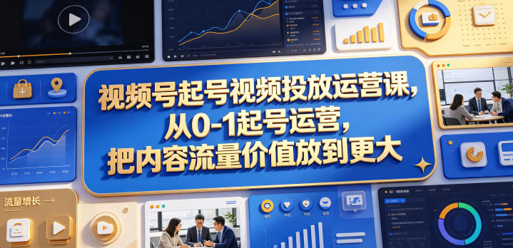 视频号起号视频投放运营课，从0-1起号运营，把内容流量价值放到更大-选优云网创