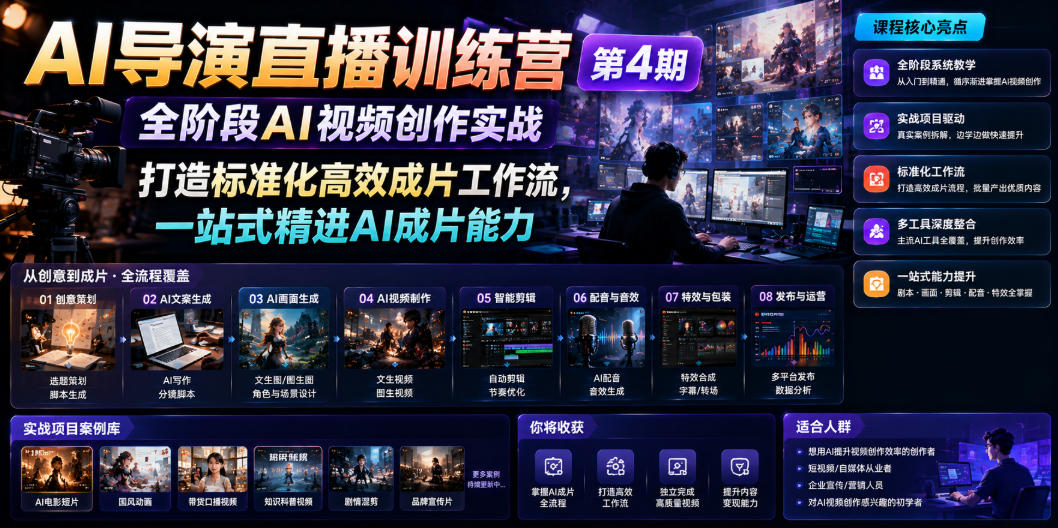 AI导演直播训练营第4期｜全阶段AI视频创作实战，打造标准化高效成片工作流，一站式精进AI成片能力-选优云网创