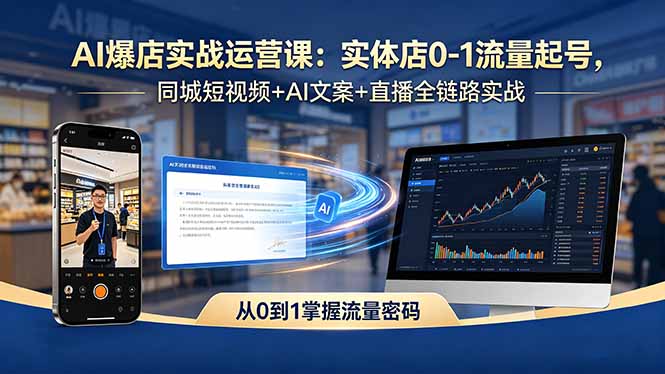 AI爆店实战运营课：实体店0-1流量起号，同城短视频+AI文案+直播全链路实战-选优云网创