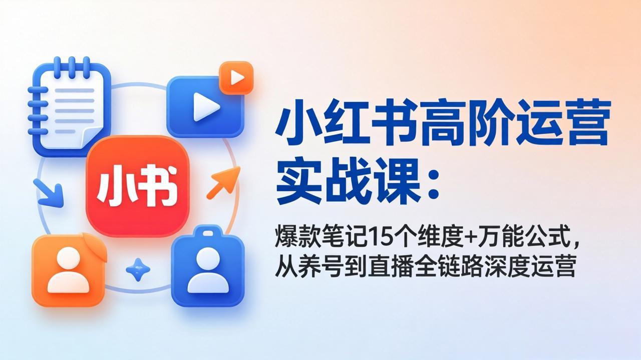 小红书高阶运营实战课：爆款笔记15个维度+万能公式，从养号到直播全链路深度运营-选优云网创