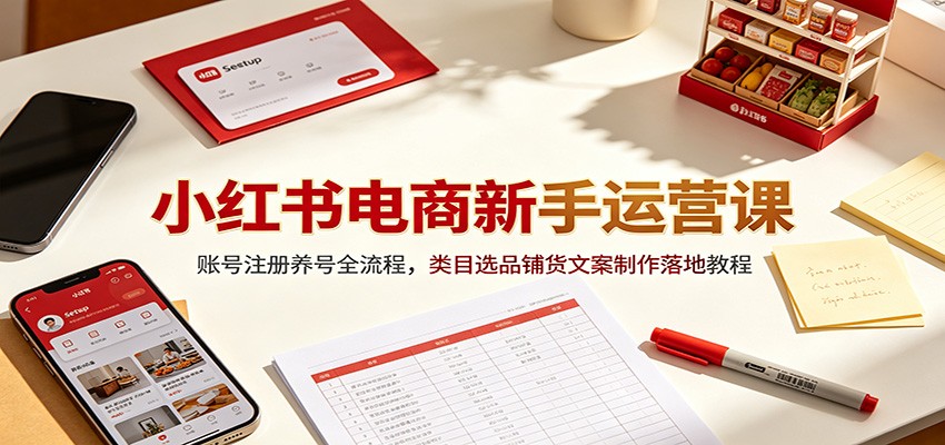 小红书电商新手运营课：账号注册养号全流程，类目选品铺货文案制作落地教程-选优云网创