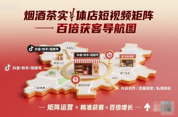 烟酒茶实体店短视频矩阵百倍获客导航图-选优云网创