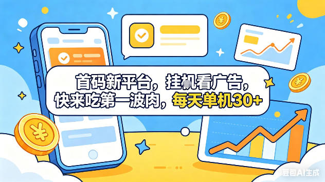 首码新平台，挂G自动看广告，快来吃第一波肉，每天单机30+，可矩阵放大【揭秘】-选优云网创