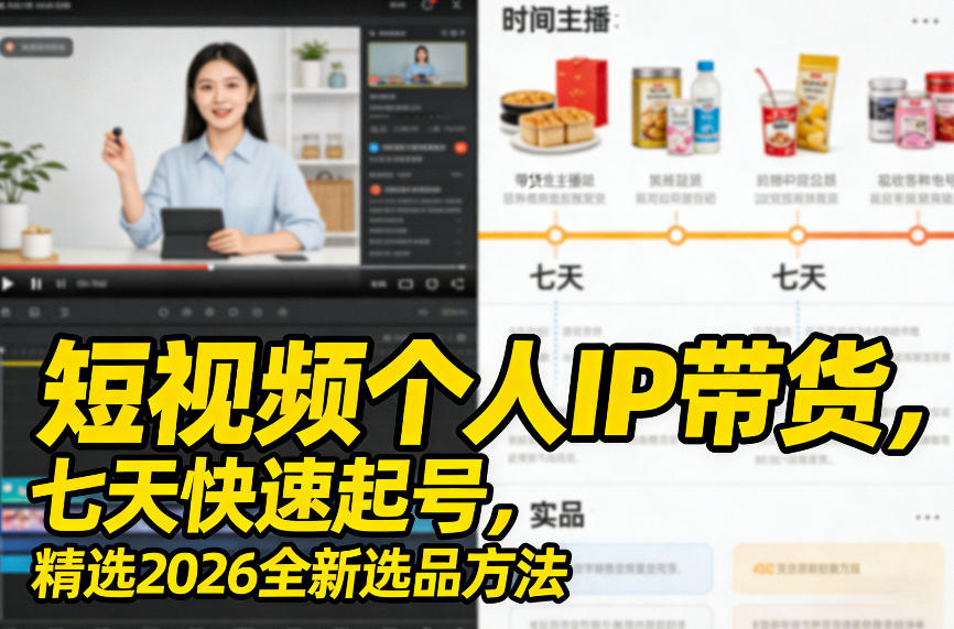 短视频个人IP带货，七天快速起号，精选2026全新选品方法-选优云网创