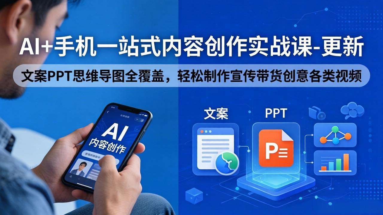 AI+手机一站式内容创作实战课-更新，文案PPT思维导图全覆盖，轻松制作宣传带货创意各类视频-选优云网创
