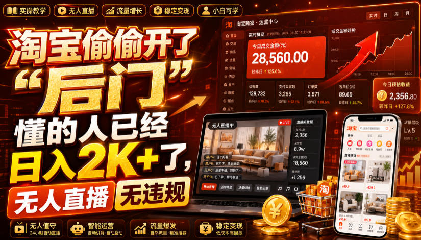 淘宝偷偷开了“后门”，懂的人已经日入2K+了，无人直播无违规，一台电脑=一家24小时营业的线上门店【揭秘】-选优云网创