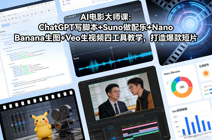 AI电影大师课：ChatGPT写脚本+Suno做配乐+Nano Banana生图+Veo生视频，打造爆款短片-选优云网创