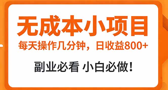 无成本小项目 每天操作几分钟，真实日收益800+ 副业必看 小白必做！-选优云网创