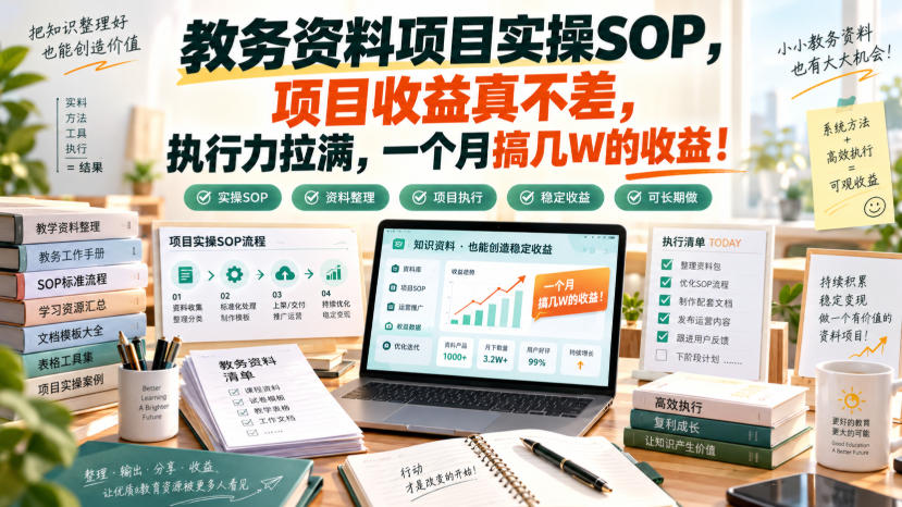 教务资料项目实操SOP，项目收益真不差，执行力拉满，一个月搞几W的收益-选优云网创
