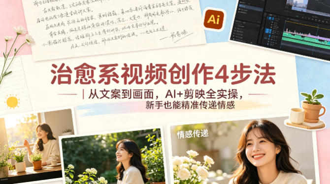 治愈系视频创作4步法｜从文案到画面，AI+剪映全实操，新手也能精准传递情感-选优云网创