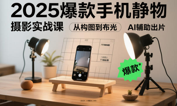 2025爆款手机静物摄影实战课，从构图到布光，不用贵设备，AI辅助出片-选优云网创