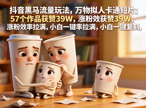 抖音黑马流量玩法，万物拟人卡通短片，57个作品获赞39W，涨粉效率拉满，小白一键复刻，保姆级拆解-选优云网创