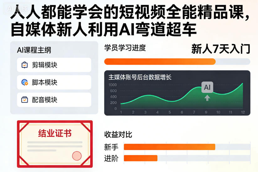 人人都能学会的短视频全能精品课，自媒体新人利用AI弯道超车-选优云网创
