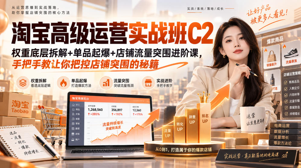 淘宝高级运营实战班C2｜权重底层拆解+单品起爆+店铺流量突围进阶课，手把手教让你把控店铺突围的秘籍-选优云网创