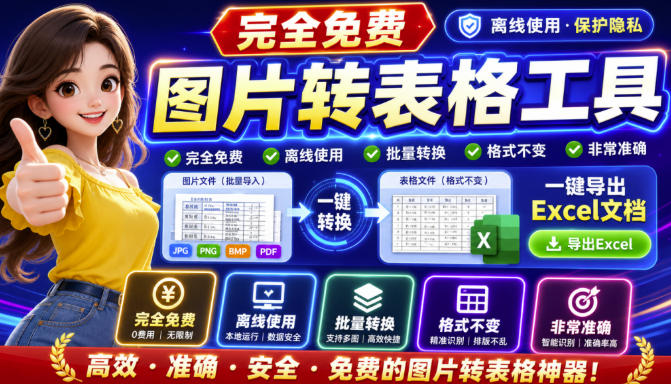 图片表格识别提取工具，支持一键从图片中智能提取表格并导出Excel文件，可离线免网运行，FastTableOCR-选优云网创