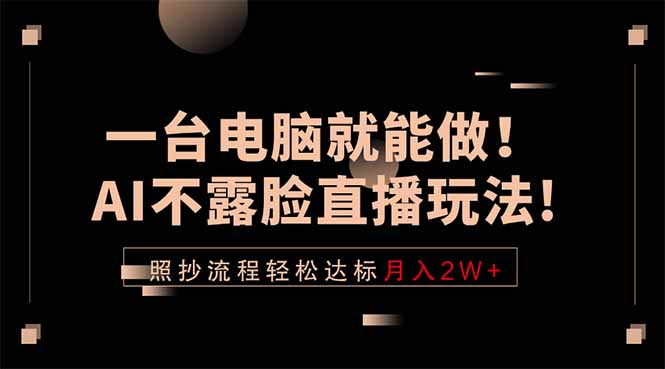 一台电脑就能做!AI不露脸直播玩法,照抄流程轻松达标月入2W+-选优云网创