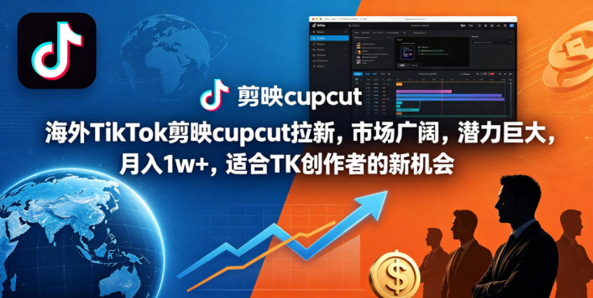 海外TikTok剪映cupcut拉新，市场广阔，潜力巨大，月入1w+，适合TK创作者的新机会-选优云网创