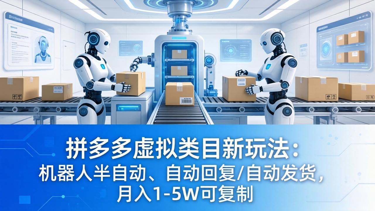 拼多多虚拟类目新玩法：机器人半自动、自动回复 /自动发货，月入 1-5W 可复制-选优云网创