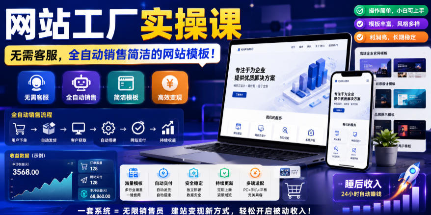 网站工厂实操课，无需客服，网站模板自动赚钱！【原创双语字幕】-选优云网创