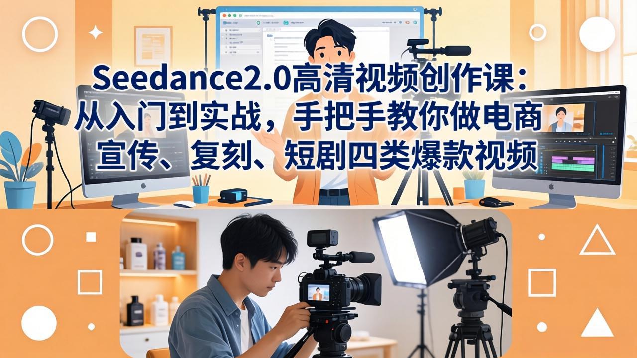 Seedance2.0高清视频创作课：从入门到实战，手把手教你做电商、宣传、复刻、短剧四类爆款视频-选优云网创