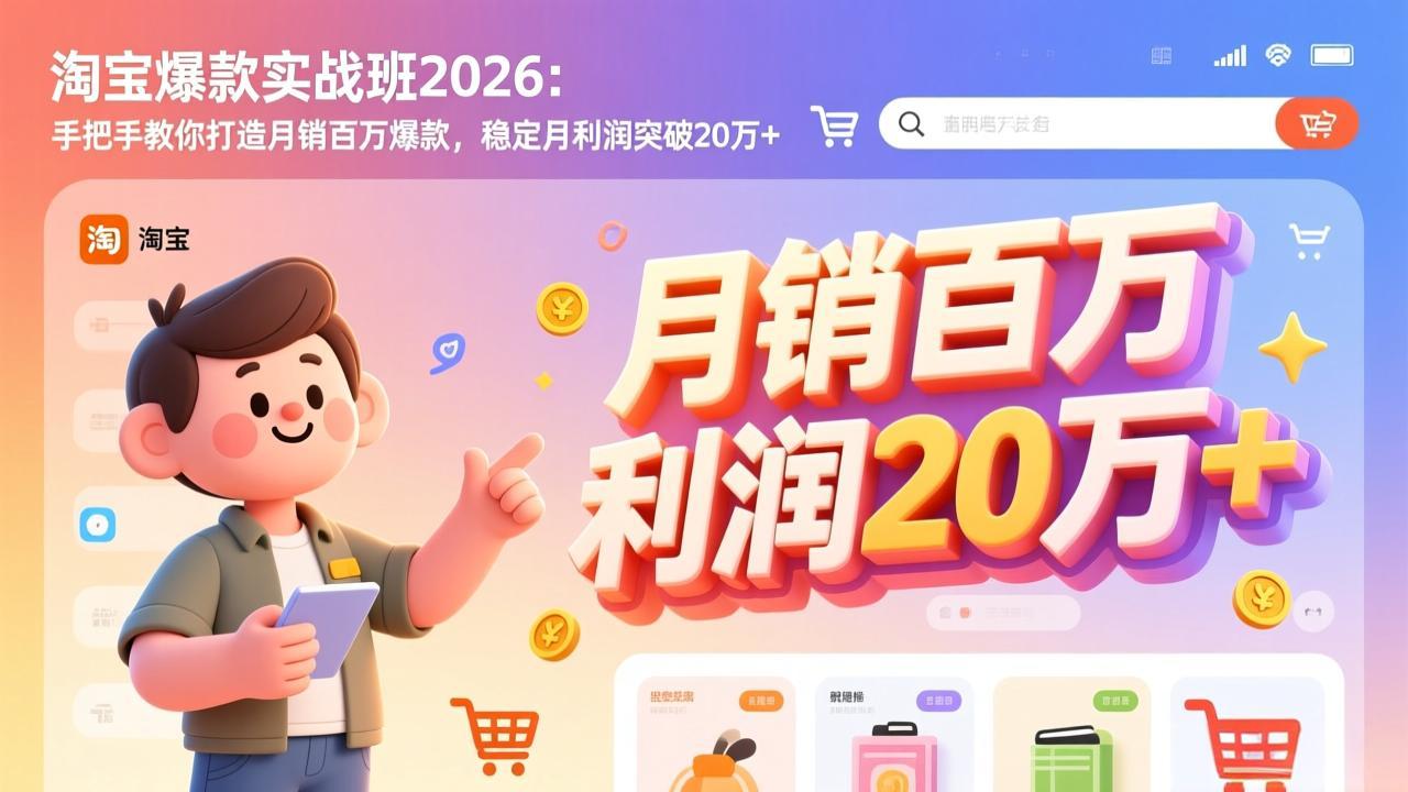 淘宝爆款实战班-2026年3月更新：手把手教你打造月销百万爆款，稳定月利润突破20万+-选优云网创