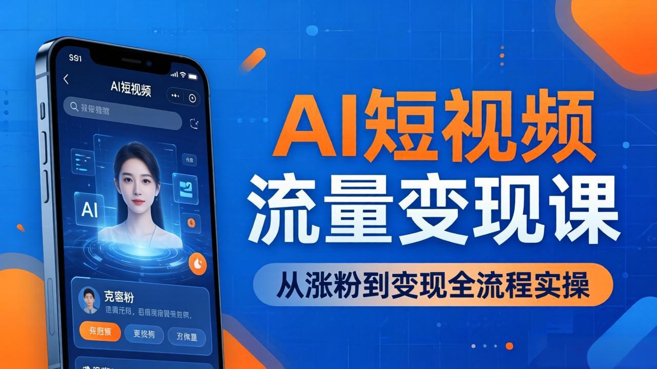 AI短视频流量变现课：一部手机玩转数字人克隆+爆款制作，从涨粉到变现全流程实操-选优云网创