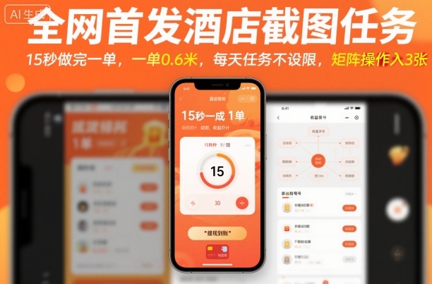 全网首发酒店截图任务，15秒做完一单，一单0.6米，每天任务不设限，矩阵操作日入3张【揭秘】-选优云网创