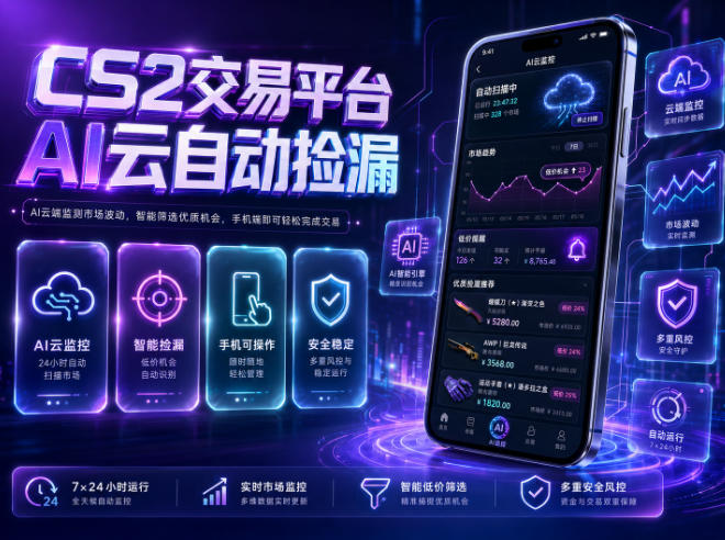 CS2交易平台AI云自动捡漏，多年稳定运行，无需手机，支持任何形式验证，日入300+【揭秘】-选优云网创