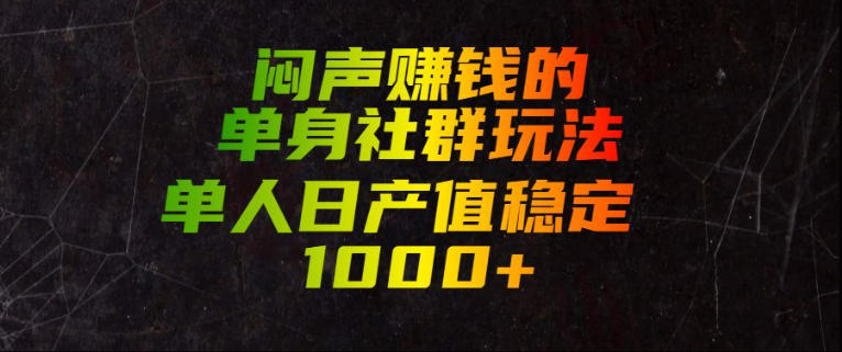 闷声賺钱的单身社群玩法，单人日产值稳定1000+【揭秘】-选优云网创