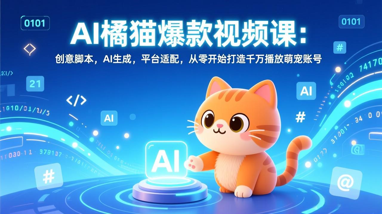 AI橘猫爆款视频课:创意脚本,AI生成,平台适配,从零开始打造千万播放萌宠账号-选优云网创