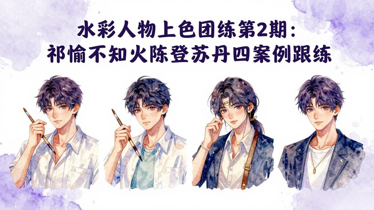 水彩人物上色团练第2期：祁煜不知火陈登苏丹四案例跟练，手把手提升绘画能力-选优云网创